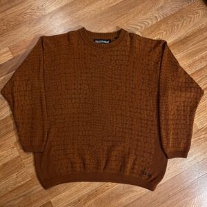 Vintage Pelle Pelle Marc Buchanan Rust Brown Textured Knit Sweater Mens XL